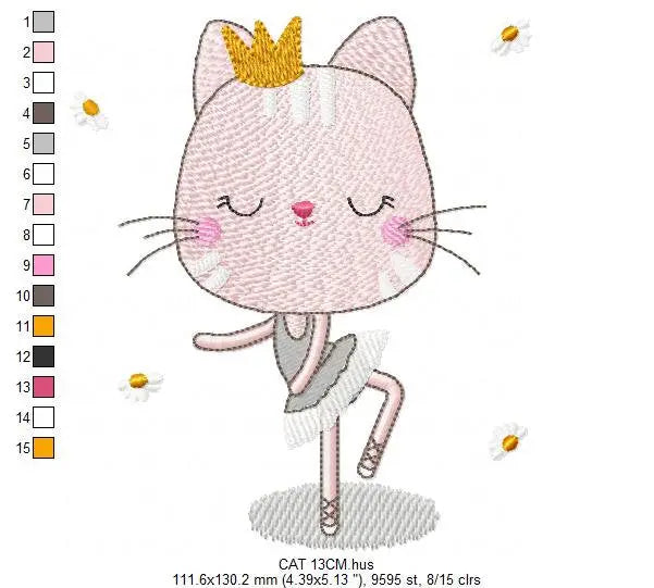 Cat embroidery designs - Ballerina embroidery design machine embroidery pattern - Baby girl embroidery file - Ballet Princess cat download Marcia Embroidery