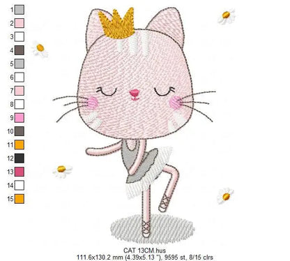 Cat embroidery designs - Ballerina embroidery design machine embroidery pattern - Baby girl embroidery file - Ballet Princess cat download Marcia Embroidery