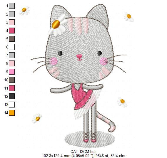 Cat embroidery designs - Ballerina embroidery design machine embroidery pattern - Baby girl embroidery file - Ballet design instant download