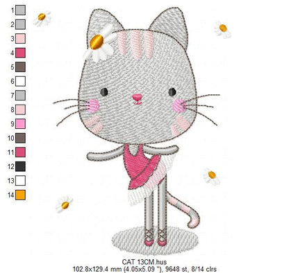 Cat embroidery designs - Ballerina embroidery design machine embroidery pattern - Baby girl embroidery file - Ballet design instant download