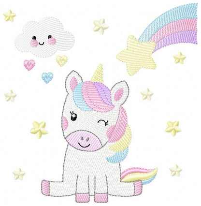Unicorn embroidery designs - Baby Girl embroidery design machine embroidery pattern - Fantasy embroidery - newborn layette rainbow design