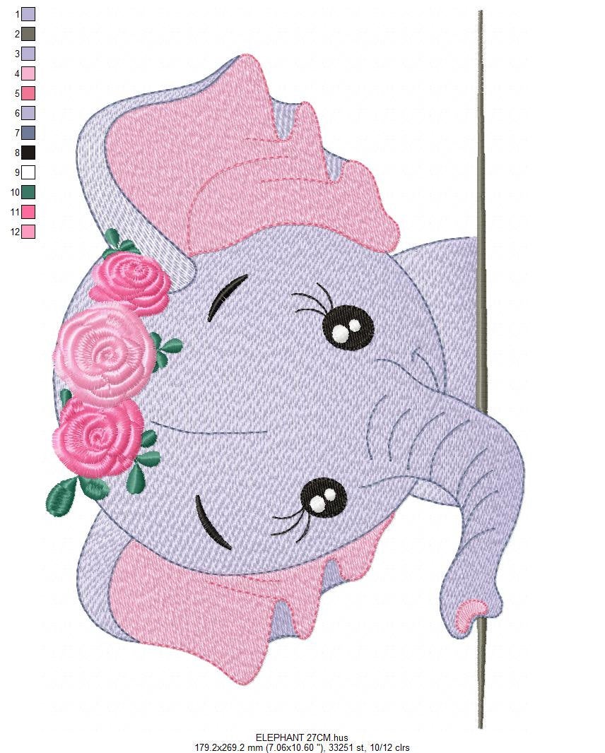 Elephant embroidery designs - Animal embroidery design machine embroidery pattern - Baby girl embroidery file - kid embroidery Towel pillow
