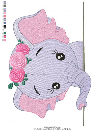 Elephant embroidery designs - Animal embroidery design machine embroidery pattern - Baby girl embroidery file - kid embroidery Towel pillow
