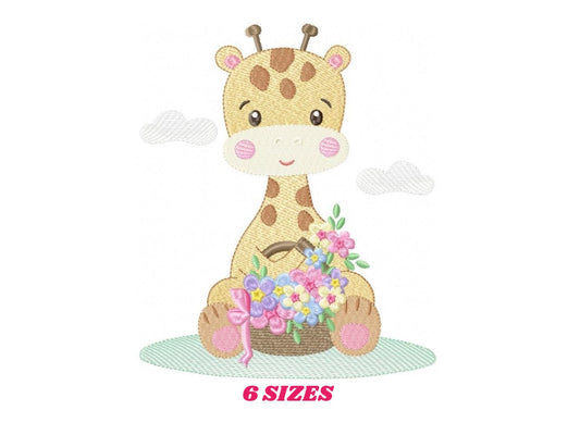 Giraffe embroidery design - Animal embroidery designs machine embroidery pattern - Baby girl embroidery file - Giraffe with flowers download