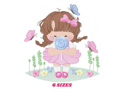 Baby girl with lollipop embroidery designs - Toddler with candy embroidery design machine embroidery - Girl with flowers - instant download