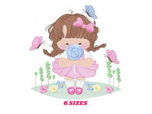 Load image into Gallery viewer, Baby girl embroidery designs - Toddler embroidery design machine embroidery - girl with lollipop embroidery file - instant download digital
