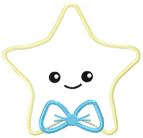 Star applique embroidery design - Baby girl and boy machine embroidery pattern - Star with bow tie and lace design - Instant download pes Marcia Embroidery