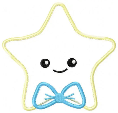 Star applique embroidery design - Baby girl and boy machine embroidery pattern - Star with bow tie and lace design - Instant download pes Marcia Embroidery