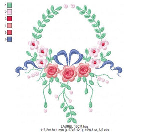 Monogram Frame embroidery designs - Flower embroidery design machine embroidery pattern - Rose wreath embroidery file - baby girl embroidery