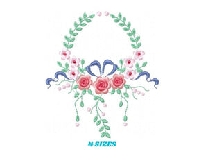 Monogram Frame embroidery designs - Flower embroidery design machine embroidery pattern - Rose wreath embroidery file - baby girl embroidery