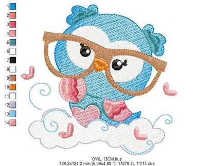 Owl embroidery design - Owl with glasses machine embroidery pattern - School teacher bird - Instant digital download pes jef dst hus vp3 xxx Marcia Embroidery