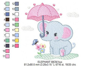 Elephant embroidery designs - Safari wild Animal machine embroidery pattern - Baby girl file - Elephant with umbrella - Instant download pes