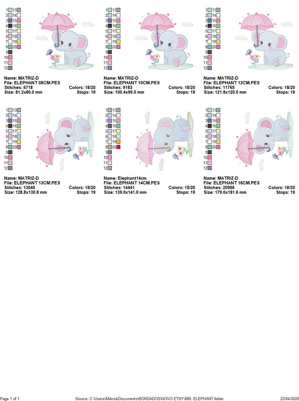 Elephant embroidery designs - Safari wild Animal machine embroidery pattern - Baby girl file - Elephant with umbrella - Instant download pes