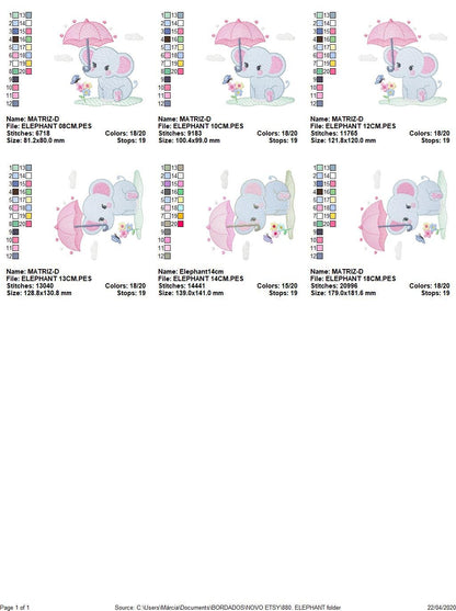 Elephant embroidery designs - Safari wild Animal machine embroidery pattern - Baby girl file - Elephant with umbrella - Instant download pes