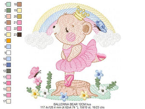 Bear embroidery designs - Ballerina embroidery design machine embroidery pattern - Baby girl embroidery file - Ballerina bear with rainbow