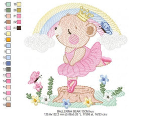 Bear embroidery designs - Ballerina embroidery design machine embroidery pattern - Baby girl embroidery file - Ballerina bear with rainbow