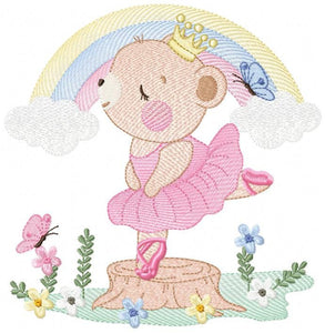 Bear embroidery designs - Ballerina embroidery design machine embroidery pattern - Baby girl embroidery file - Ballerina bear with rainbow