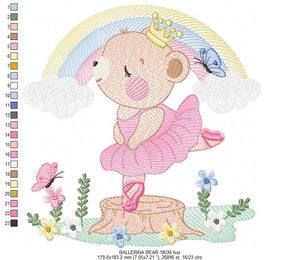 Bear embroidery designs - Ballerina embroidery design machine embroidery pattern - Baby girl embroidery file - Ballerina bear with rainbow