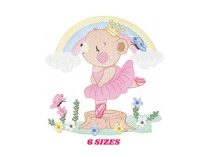 Bear embroidery designs - Ballerina embroidery design machine embroidery pattern - Baby girl embroidery file - Ballerina bear with rainbow