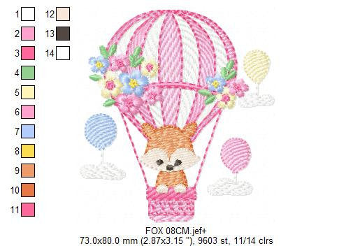 Fox embroidery designs - Hot air balloon embroidery design machine embroidery pattern - Animal embroidery file - woodland animals download