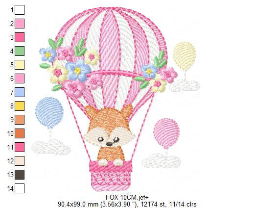 Fox embroidery designs - Hot air balloon embroidery design machine embroidery pattern - Animal embroidery file - woodland animals download