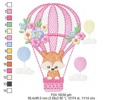 Fox embroidery designs - Hot air balloon embroidery design machine embroidery pattern - Animal embroidery file - woodland animals download