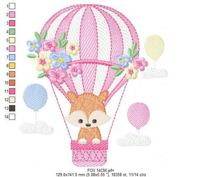 Fox embroidery designs - Hot air balloon embroidery design machine embroidery pattern - Animal embroidery file - woodland animals download