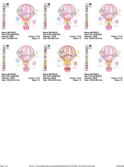 Fox embroidery designs - Hot air balloon embroidery design machine embroidery pattern - Animal embroidery file - woodland animals download