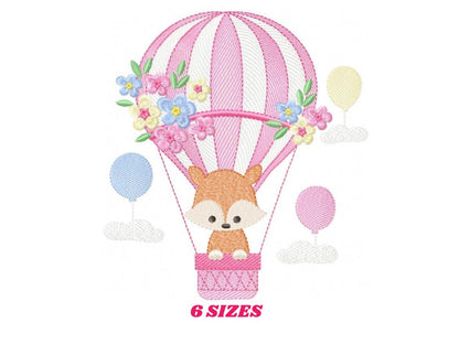 Fox embroidery designs - Hot air balloon embroidery design machine embroidery pattern - Animal embroidery file - woodland animals download