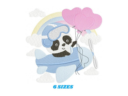 Panda embroidery design - Animal embroidery designs machine embroidery pattern - Baby boy embroidery file - Plane pilot embroidery kid