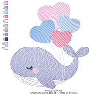 Cargar imagen en el visor de la galería, Whale embroidery designs - Animal embroidery design machine embroidery pattern - Whale with balloons embroidery file - instant download pes
