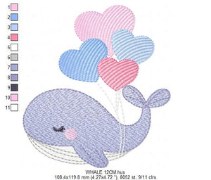 Whale embroidery designs - Animal embroidery design machine embroidery pattern - Whale with balloons embroidery file - instant download pes