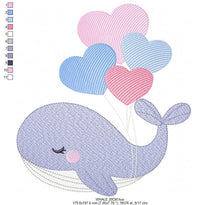 Cargar imagen en el visor de la galería, Whale embroidery designs - Animal embroidery design machine embroidery pattern - Whale with balloons embroidery file - instant download pes
