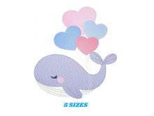 Cargar imagen en el visor de la galería, Whale embroidery designs - Animal embroidery design machine embroidery pattern - Whale with balloons embroidery file - instant download pes
