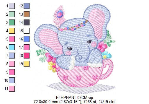Elephant embroidery designs - Animal embroidery design machine embroidery pattern - Baby girl embroidery file - elephant with flowers pes