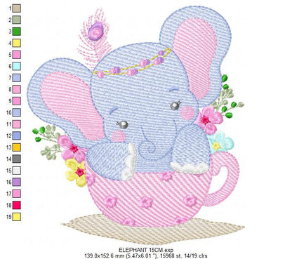 Elephant embroidery designs - Animal embroidery design machine embroidery pattern - Baby girl embroidery file - elephant with flowers pes