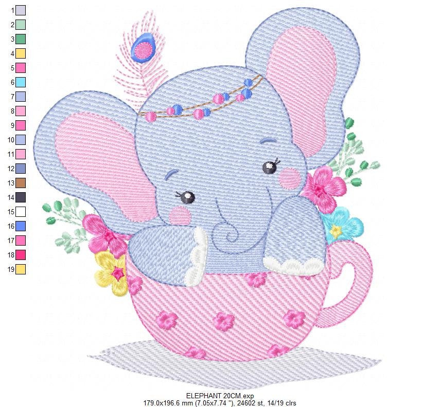 Elephant embroidery designs - Animal embroidery design machine embroidery pattern - Baby girl embroidery file - elephant with flowers pes