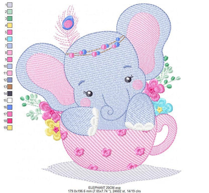 Elephant embroidery designs - Animal embroidery design machine embroidery pattern - Baby girl embroidery file - elephant with flowers pes