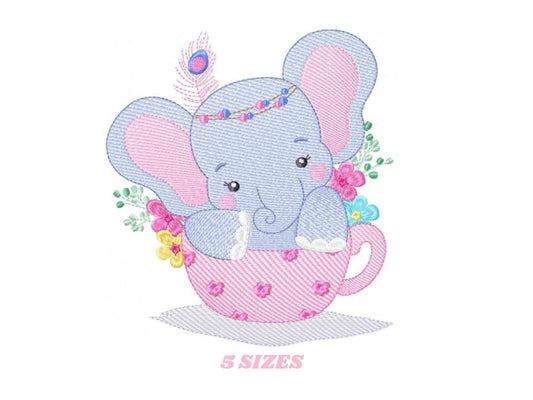 Elephant embroidery designs - Animal embroidery design machine embroidery pattern - Baby girl embroidery file - elephant with flowers pes
