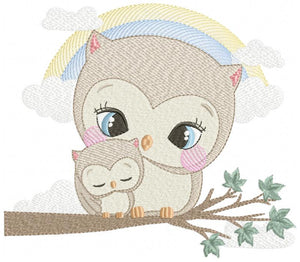 Owl embroidery design - Owl family embroidery design machine embroidery pattern - Baby boy embroidery file - digital download bird with baby