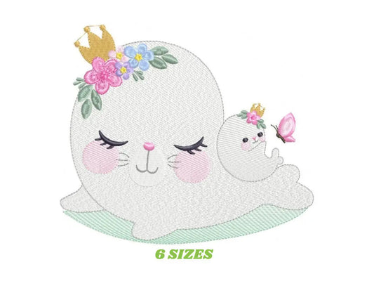 Seal embroidery designs - Seal with baby embroidery design machine embroidery pattern - baby girl embroidery file - seal rippled design kid Marcia Embroidery