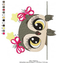 Cargar imagen en el visor de la galería, Owl embroidery design - Animal embroidery design machine embroidery pattern - Kitchen embroidery file - digital download owl with big eyes
