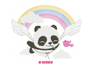 Panda embroidery design - Animal embroidery designs machine embroidery pattern - Baby boy embroidery file - Panda with bird flying rainbow