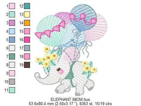 Elephant embroidery designs - Hot air balloon embroidery design machine embroidery pattern - Safari embroidery file - Elephant with balloons Marcia Embroidery