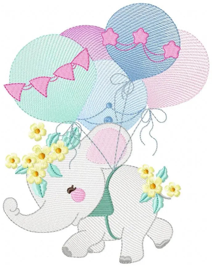 Elephant embroidery designs - Hot air balloon embroidery design machine embroidery pattern - Safari embroidery file - Elephant with balloons Marcia Embroidery