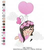 Load image into Gallery viewer, Baby girl embroidery designs - Angel embroidery design machine embroidery pattern - girl with balloons embroidery file - instant download
