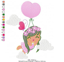 Load image into Gallery viewer, Baby girl embroidery designs - Angel embroidery design machine embroidery pattern - girl with balloons embroidery file - instant download
