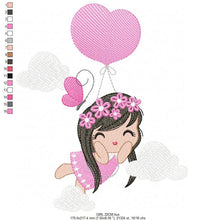 Load image into Gallery viewer, Baby girl embroidery designs - Angel embroidery design machine embroidery pattern - girl with balloons embroidery file - instant download
