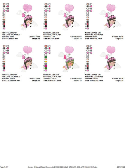 Baby girl embroidery designs - Angel embroidery design machine embroidery pattern - girl with balloons embroidery file - instant download