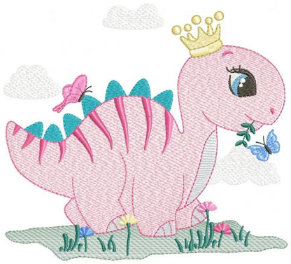 Dinosaur embroidery designs - Dino with crown machine embroidery pattern - Baby girl file Pink Stegosaurus - Instant download pes jef dst Marcia Embroidery